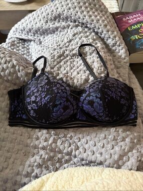 Victoria's Secret Black Bra with Purple Floral Lace